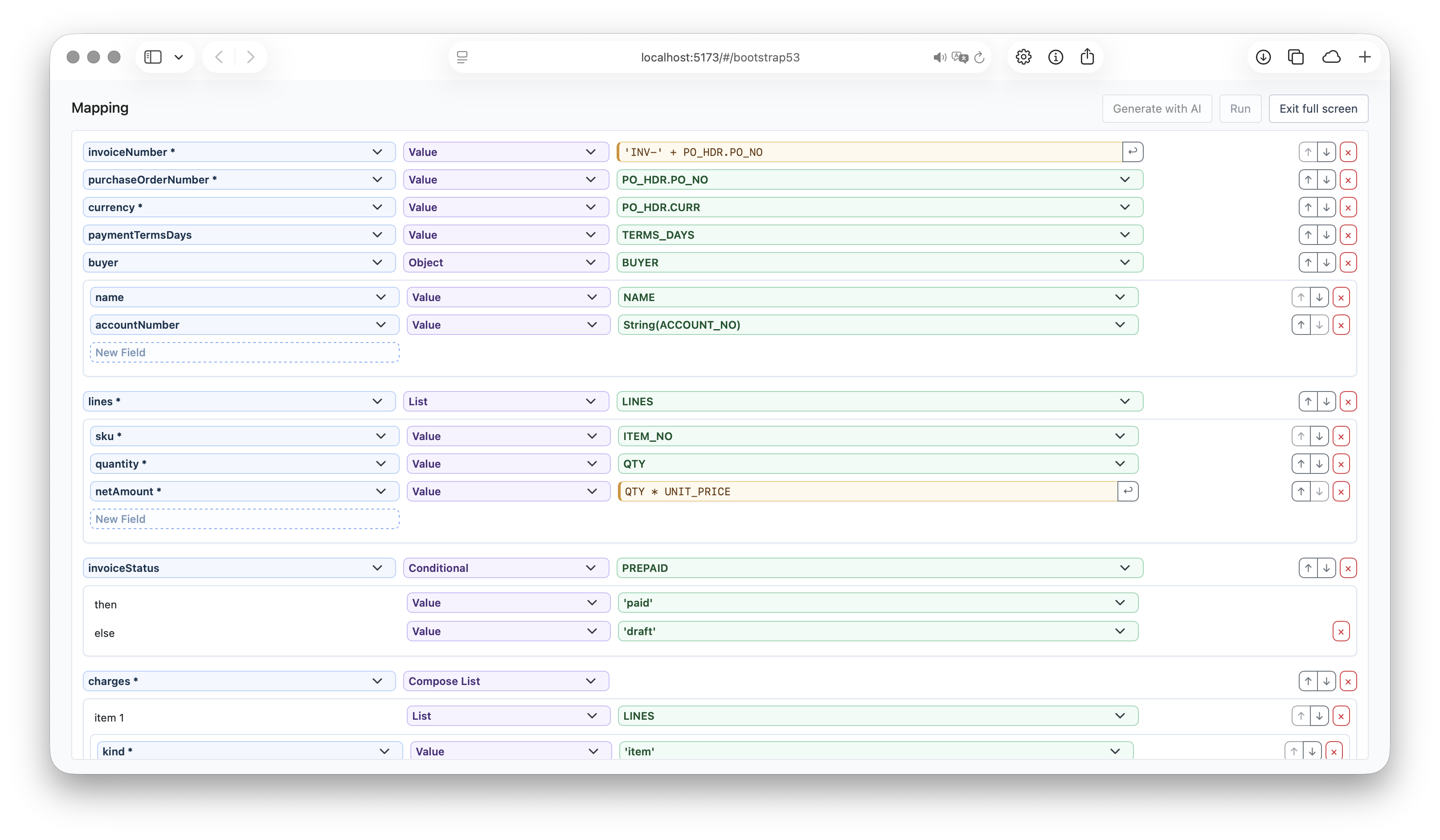 Customizable React JSON mapping editor